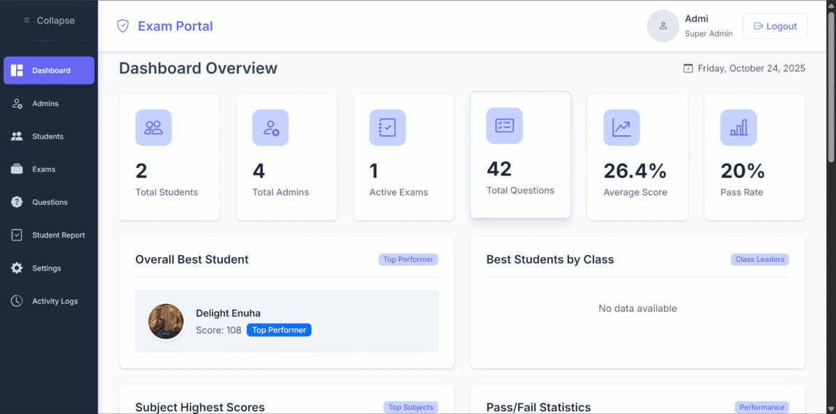 Exam Portal Dashboard